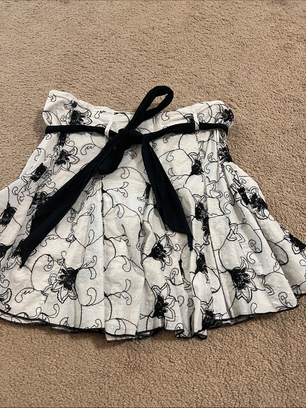 Candie's White Floral Embroidered Skater Skirt with Black Bow